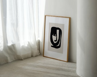 Abstract Face Line Art Print: Minimalist Scandinavian Poster (Digital Download)