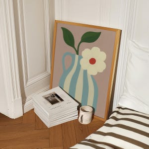 Jarrón de flores escandinavo para pared / Imprimible floral moderno / Póster de jarrón minimalista / Decoración de cocina / Arte vegetal retro / Descarga digital