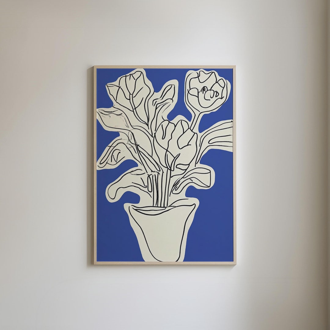 Blue Tulip Line Art Print: Minimalist Floral Wall Decor (digital ...