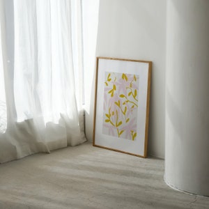 Pink Green Abstract Floral Prints, Spring Flower Wall Art, Botanical Prints, Pink Abstract Wall Art, Neural Retro Wall Art, Danish Prints