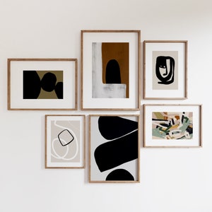 Modern Abstract Gallery Wall Set | Neutral Minimalist Print Bundle | Mid Century Style Art | Beige Black Wall Decor | Digital Download