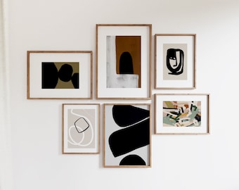 Modern Abstract Print Set: Beige & Black Gallery Wall (Digital Download)