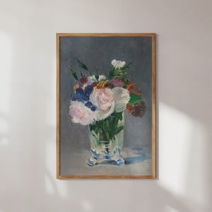 Vintage Floral Still Life Painting: Rustic Botanical Print (Digital Download)