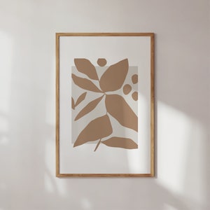 Neutral Botanical Print: Beige Abstract Leaves, Scandinavian Wall Art (Digital Download)