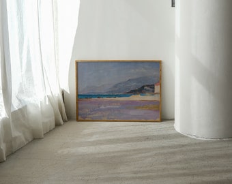 Vintage Coastal Landscape Painting: Rustic Beach Wall Art (Digital Download)