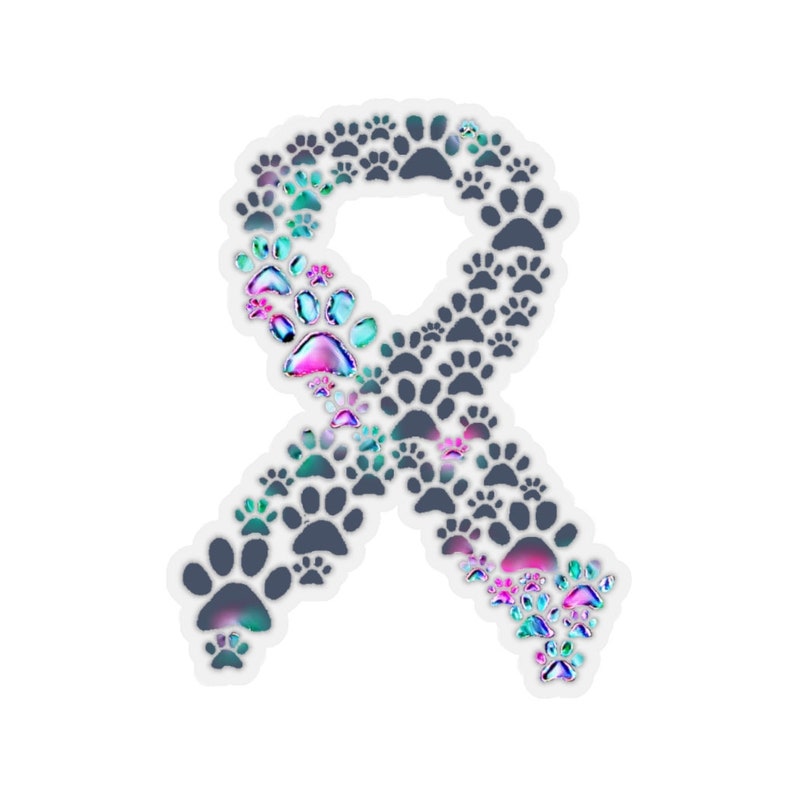 Canine Cancer Paw Print Ribbon Sticker metallic Rainbow Etsy