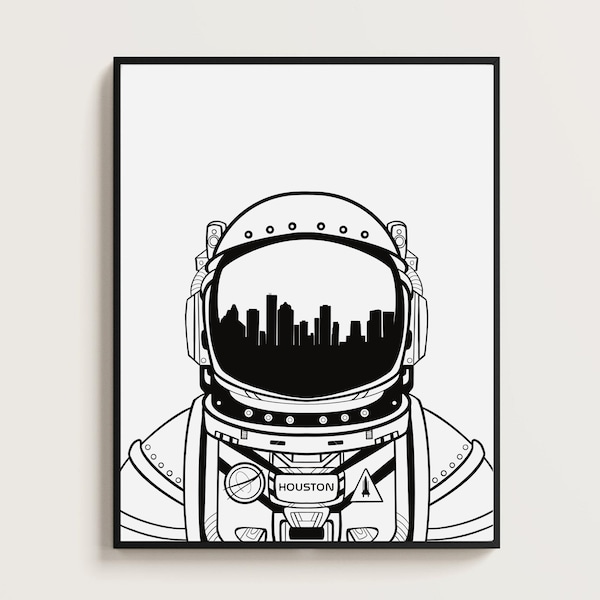 Houston Astronaut Print | Houston Skyline Art | Houston Wall Art | Downloadable Printable Wall Art