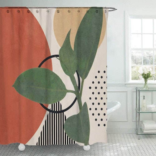 Burnt Orange Two Tone Retro Shower Curtain Minimalist Shower Etsy