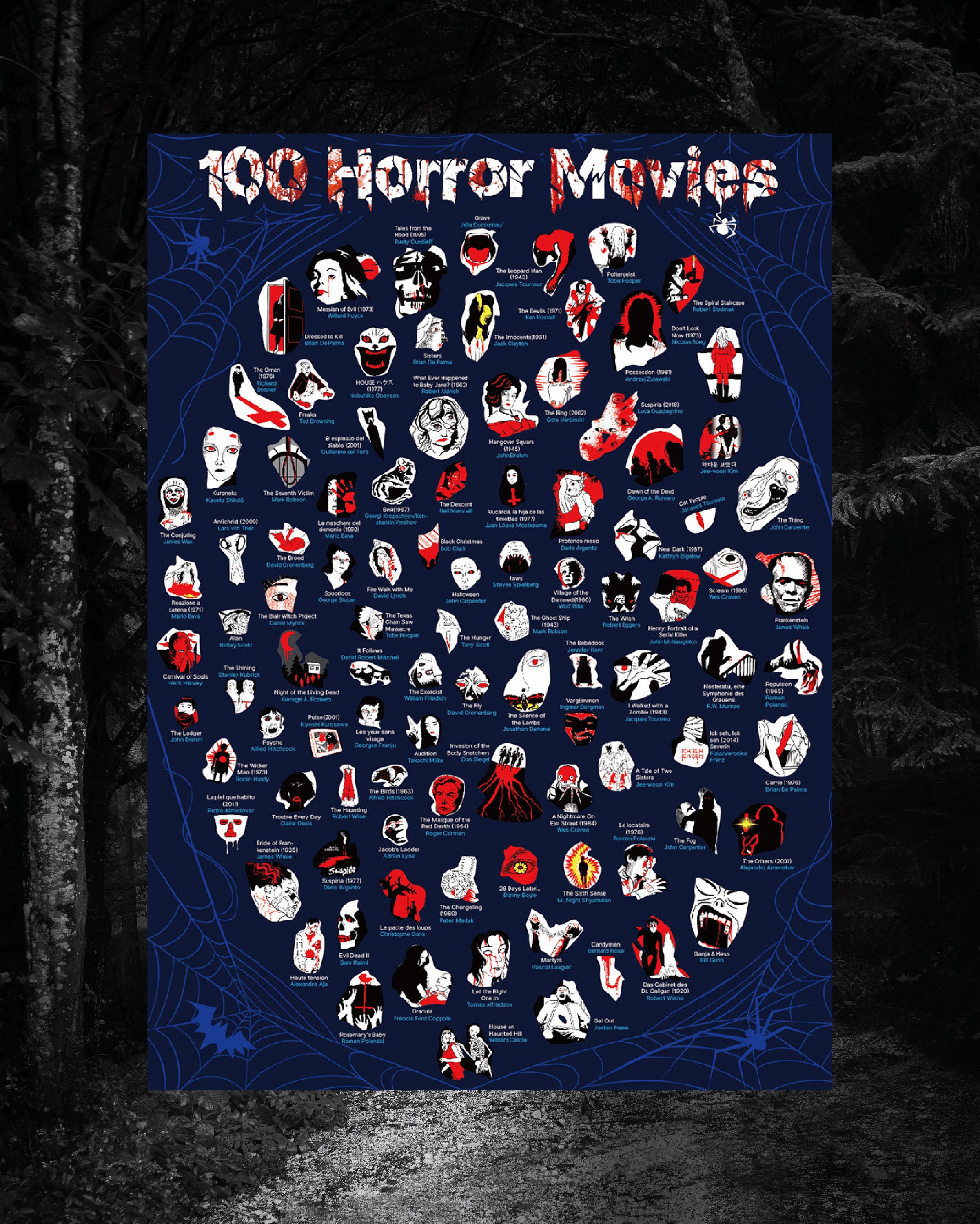 Affiche à gratter de la liste des 100 meilleurs films d'horreur