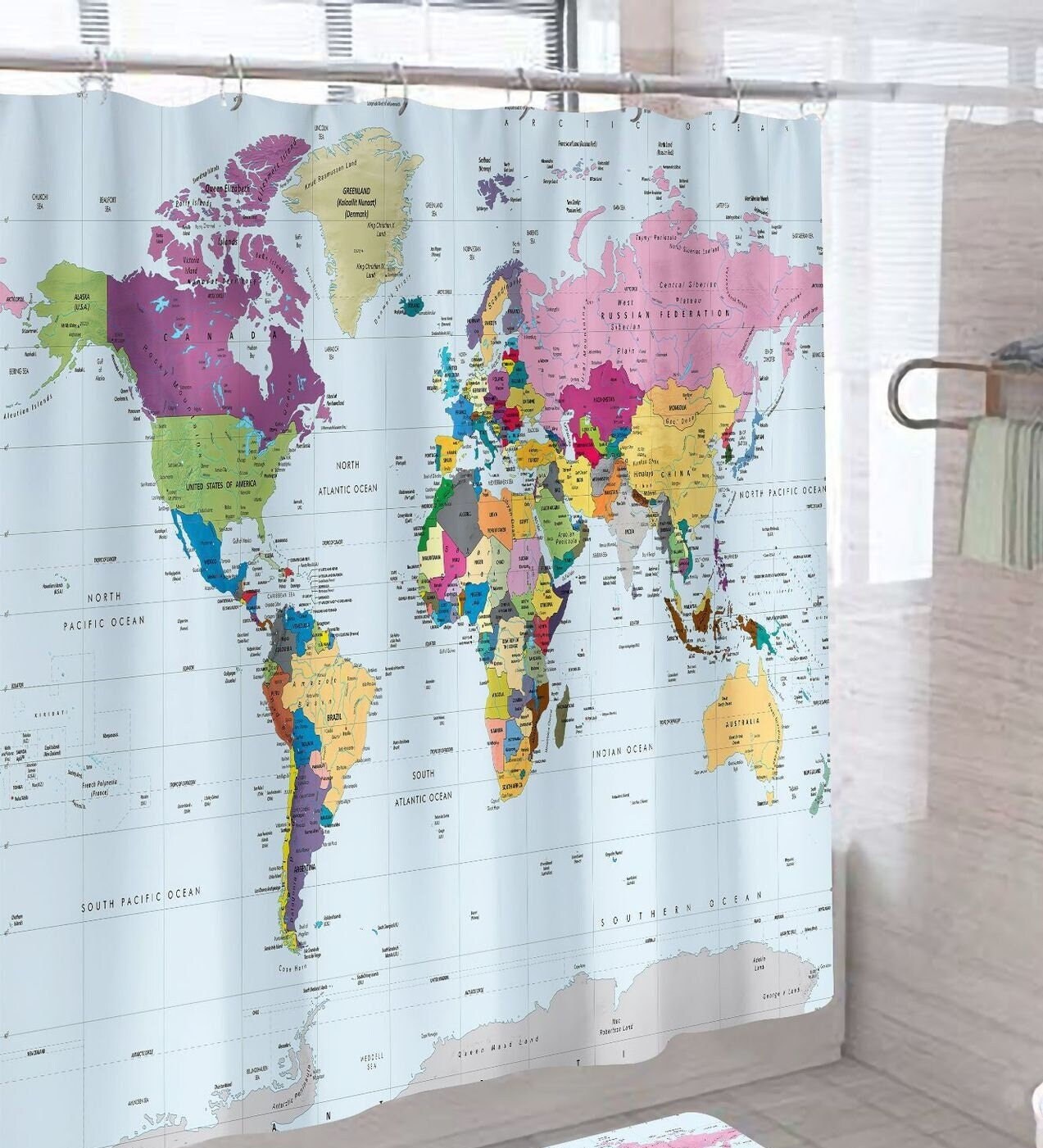 Shower Curtain World Map atelieryuwa.ciao.jp