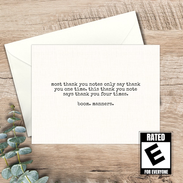 funny thank you card / thank you note / funny card for a friend / snarky card / just because