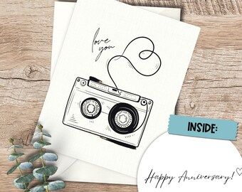 1980's Themed Mixed Tape Anniversary Card: Minimalist design