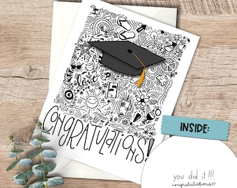 Doodle Art Graduation Card: Unisex Congratulations Gift