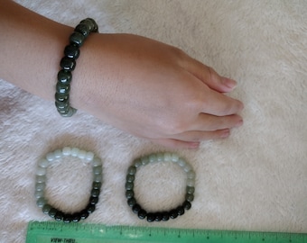 8MM Natural Hetian Jade Donut Pendant Nephrite Jade beaded bracelet - Chinese beaded bracelet 和田玉 手串 A货