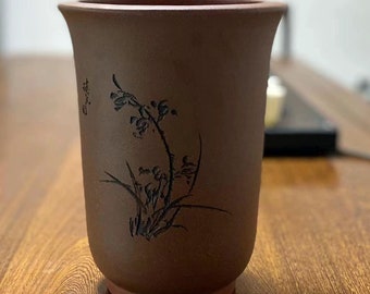 Purple Sand ZiSha flower gold clock pot with holes  Orchid pot 金钟紫砂盆 兰花专用