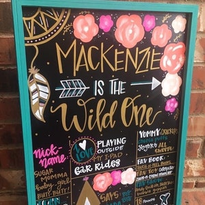 1st Birthday Chalkboard, Girl&#39;s 1st Birthday Chalkboard, 1st Birthday Sign, Hand Painted Birthday Sign