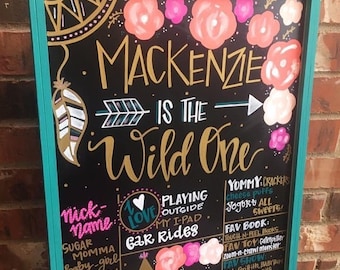 Hand Painted 1st Birthday Chalkboard Sign: Custom Photo Prop