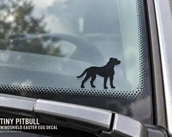 Pitbull Windshield Easter Egg Decal, Tiny Dog Silhouette Vinyl Sticker, Car Window Decal