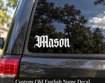 Custom Old English Name Decal, Personalized Gothic Vinyl Lettering (Oracal 651)