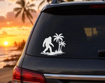 Bigfoot Palm Tree Vinyl Decal, Sasquatch Beach Sticker, Tropical Outdoor Camping Car Window Sticker