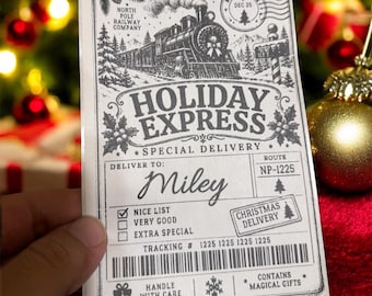 Personalized Christmas Gift Labels, Holiday Express Train, Vintage 4x6 Stickers