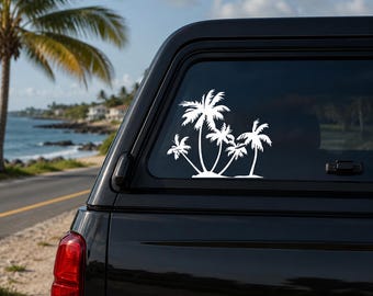 Palm Tree Vinyl Decal, Beach Car Window Sticker, Tropical Island Decal, Coastal Ocean Laptop Sticker, Summer Bumper Decal