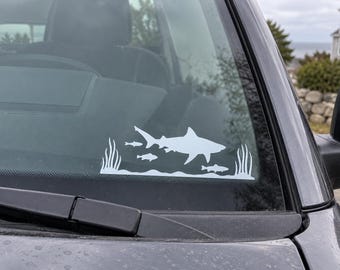 Shark Sticker, Shark & Fish Vinyl Decal, Ocean Car Window Easter Egg Decal