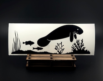 Manatee & Fish Car Decal – Ocean Animal Vinyl Sticker, Sea Life Car Window Art