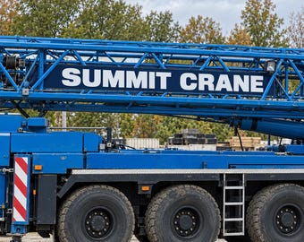 Custom Crane Boom Lettering, Company Name Vinyl Decals for Heavy Equipment