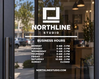 Custom Business Hours Door Decal with Logo, Personalized Storefront Vinyl Lettering