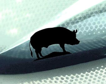 May include: A solid black silhouette of a pig standing on a dark, curved, textured surface. The background features a light blue and white pattern with a grid-like, perforated appearance that creates a bright, high-contrast visual effect.
