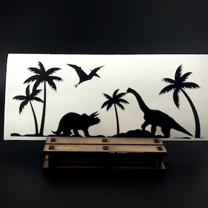 Palm Trees and Dinosaurs Easter egg tiny decal sticker, Professional Transfer Tape Included, Personalize Your Car for Dinosaur and Palm Tree