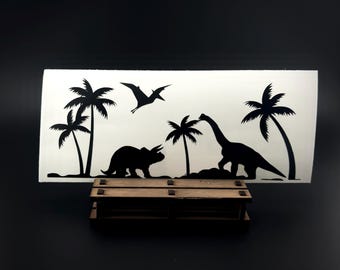 Dinosaur Palm Tree Car Decal – Tropical Adventure Vinyl Sticker | Oracal 651 Design
