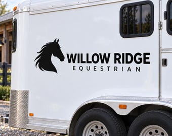 Custom Horse Trailer Name Decals, Personalized Horse Silhouette Vinyl Lettering, Set of 2