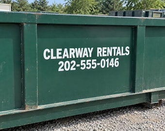 Custom Dumpster Business Decals, Company Name and Phone Number, Roll Off Container Lettering