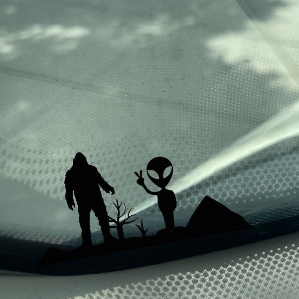 Cute and Fun Sasquatch and Alien Vinyl Decal for Car or Laptop
