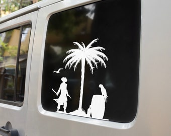 Pirate Car Decal: Palm Tree, Parrot, Rum Barrel - Oracal 651