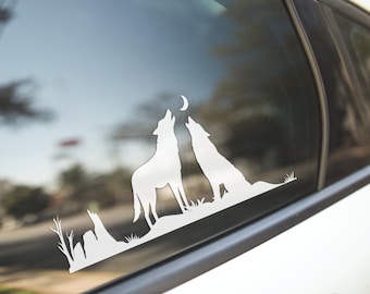 Howling Wolves Moon Decal | Wolf Vinyl Sticker for Car Window, Truck, Laptop, Camper & Outdoor Gear