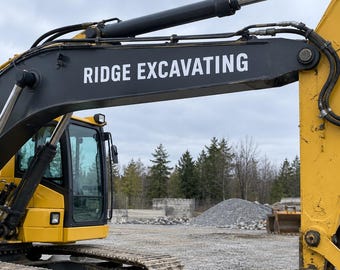 Custom Excavator Boom Lettering, Company Name Vinyl Decals, Single or Matching Pair