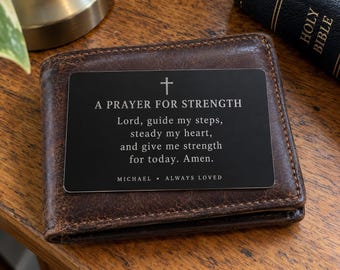 Personalized Prayer Wallet Card, Engraved Black Stainless Steel, Custom Prayer or Bible Verse Gift