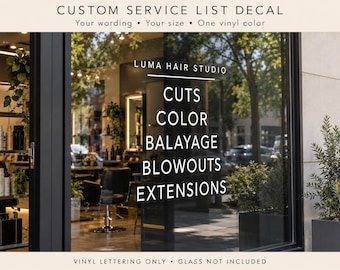 Custom Service List Window Decal, Storefront Vinyl Lettering for Salons, Barbers and Businesses