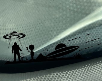 Sasquatch Abduction Decal easter egg/ 4x4 easter egg decal / Sasquatch decals / UFO decal / Alien