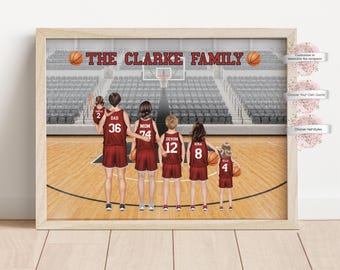 Personalized Basketball Family Print, Basketball Family, Basketball Gift, Fathers Day Gift, Custom Uniforms Included(Digital or Print)