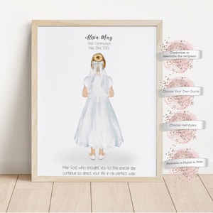 Impression personnalisée, cadeau de première communion imprimable pour une petite fille.  Art mural imprimable| Téléchargement imprimable