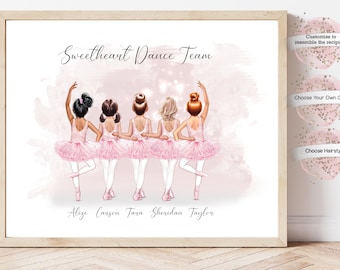 Personalized Ballet Dance Team Portrait, Personalized Ballet Dance Team  Print, Gift for Dancers, Girls Dance Team, Birthday or Christmas