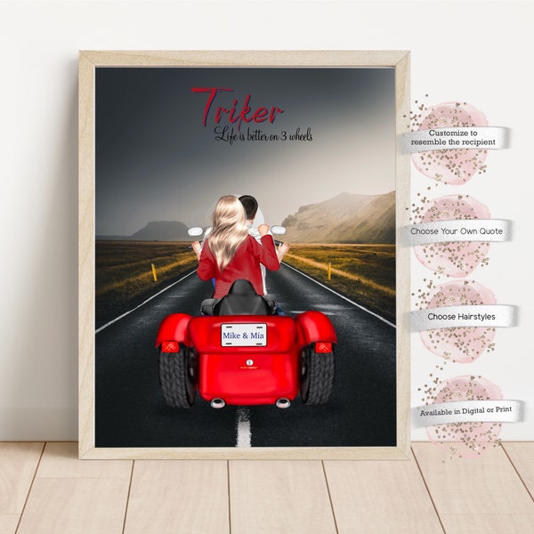 Custom Biker Trike Couple Print, Triker Couple, Gift for Boyfriend, Gift for Girlfriend, My ride or die, Motorcycle Gift, Gift for Bikers,