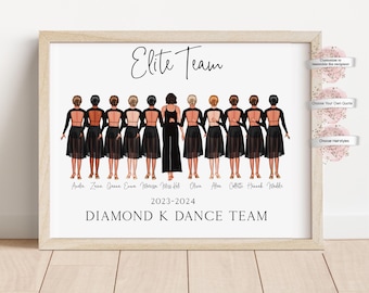 Personalized Dance Team Portrait   Print, Gift for Dancers, Dance Team Gift, Custom Uniform, End of Season Gift