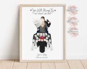 Personalized Biker Wedding Print, Motorcycle Couple Gift (Digital or Print)