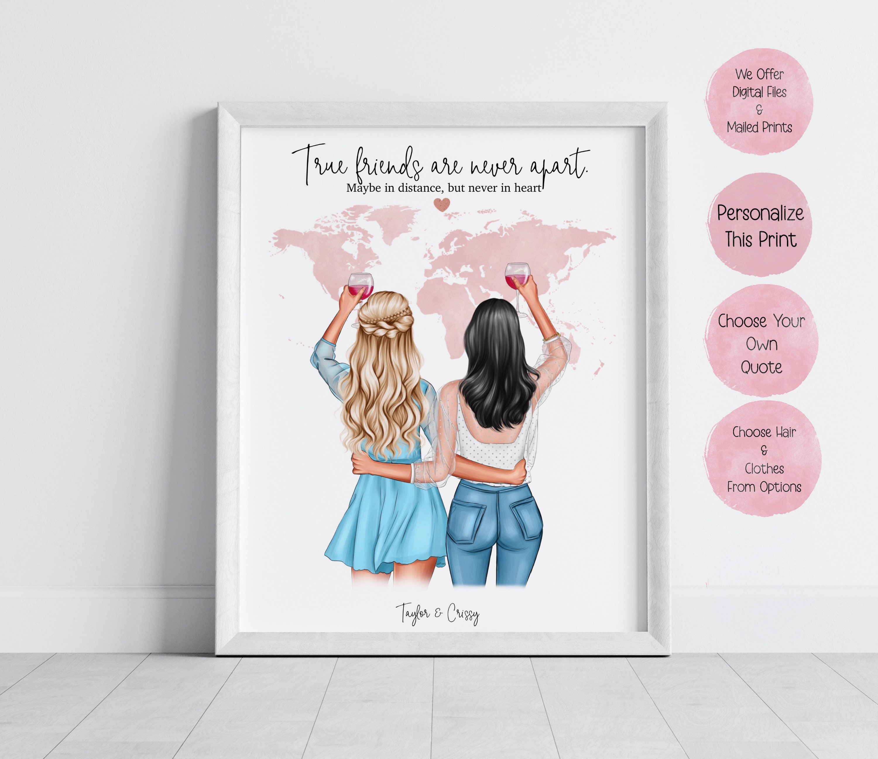 Personalized Best Friends Print Custom Friends Gift Sisters Etsy