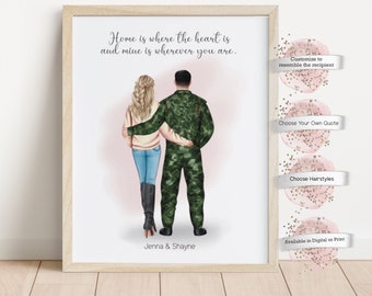 Personalized Military Couple Print,  Custom Soldier Gift, Wall Art, Gift for Him (Digital or Print)